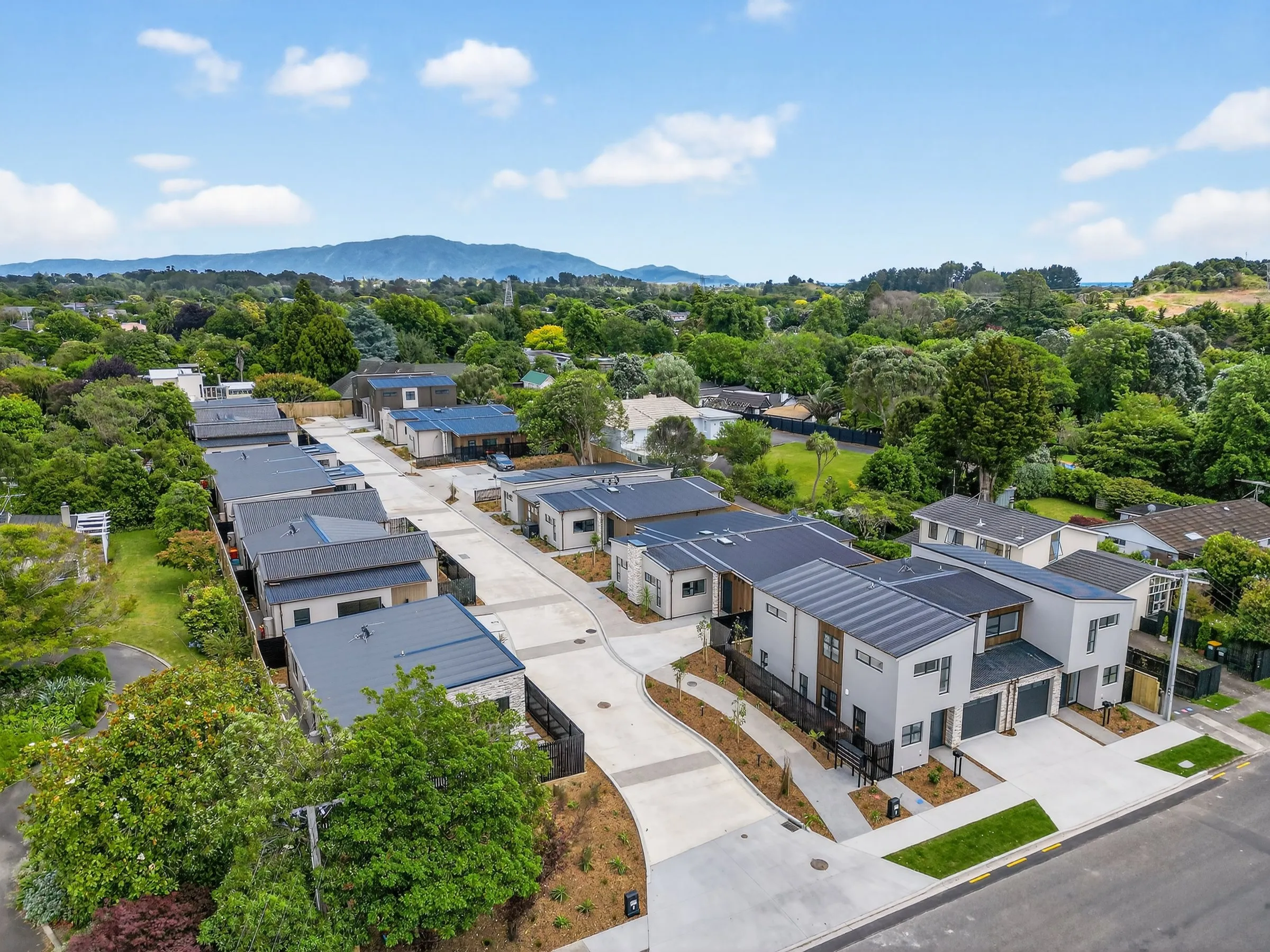 Ngarara Villas from the air in the Waikanae garden precinct