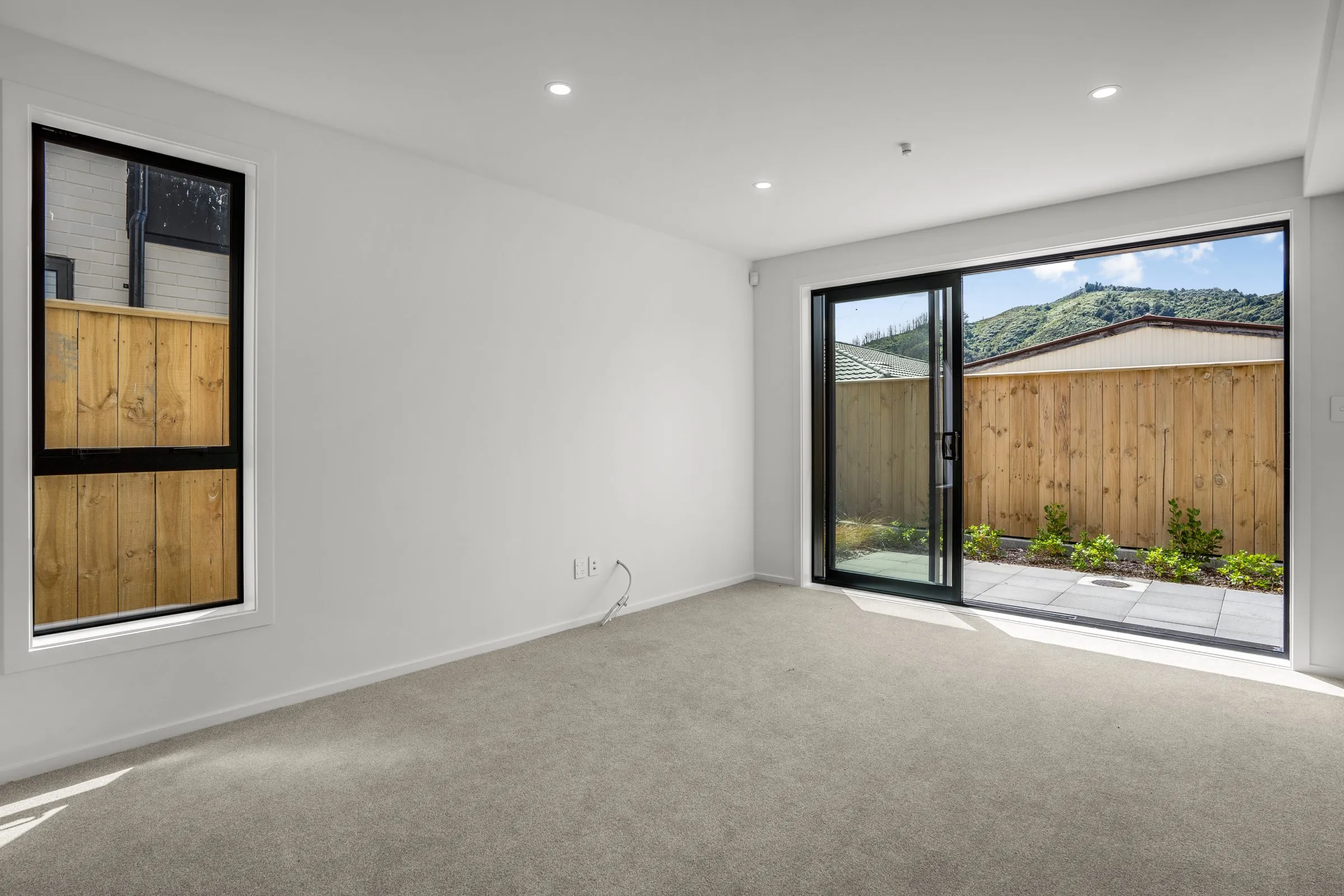 Living area with sliding doors