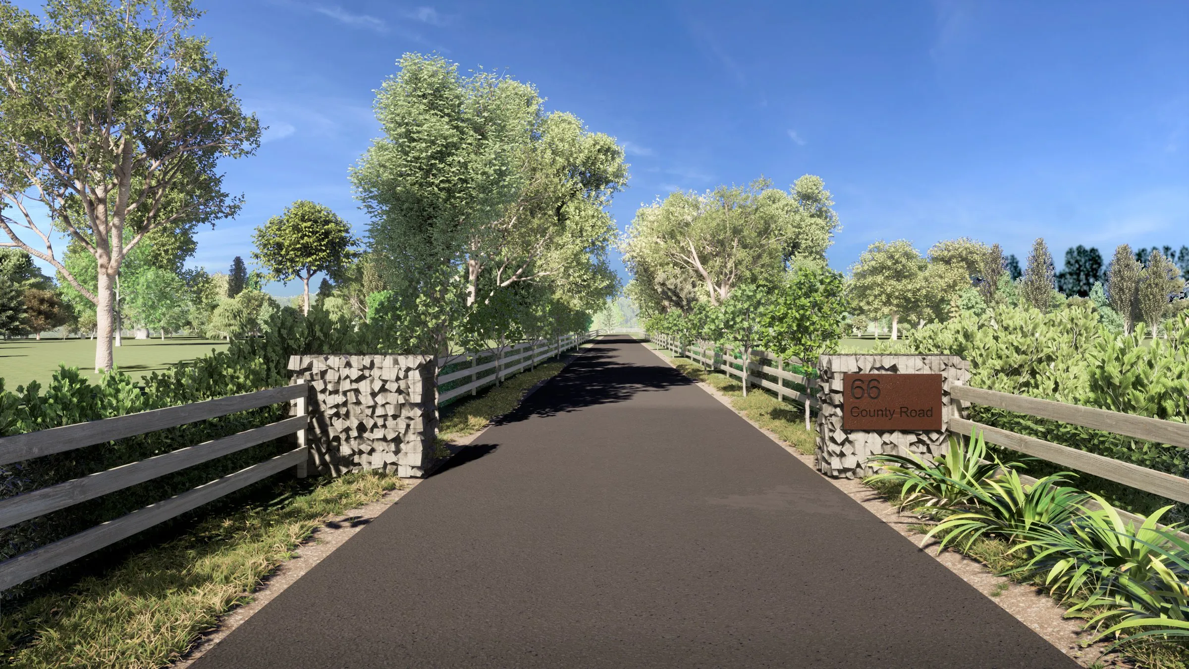 The tree lined entrance road at County Rise, Otaki